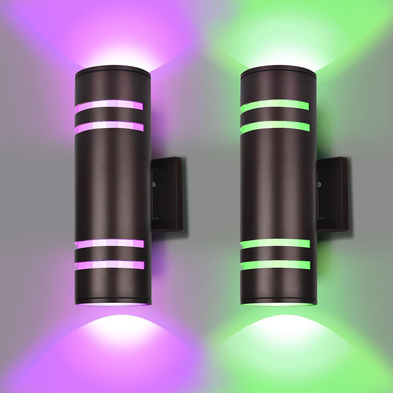 Smart Outdoor Wall Lights With Colour Changing RGB+White, Wifi App Control, Dusk To Dawn Sensor, Modern Cylinder Design For Porch, Garden, And Entryway
