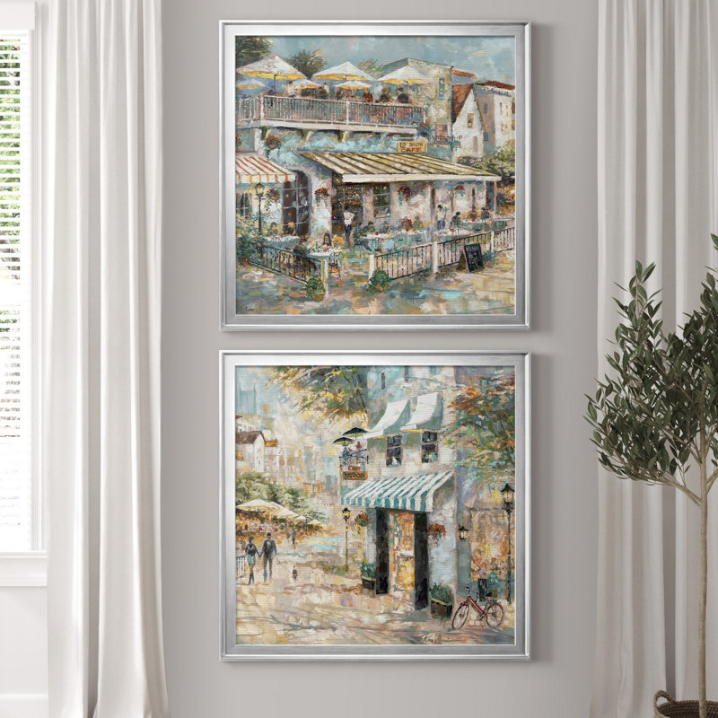 «Rooftop Cafe Détail I», ensemble de 2 reproductions d'art, H 26,5 po x l 53 po x P 1,5 po, Toile encadrée argentée