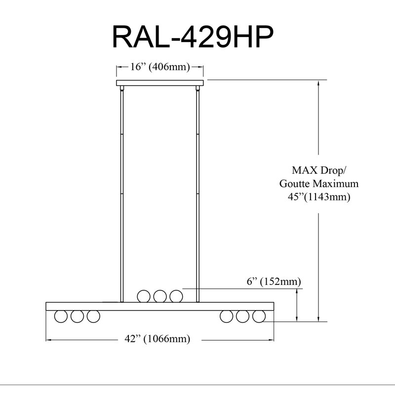 Luminaire suspendu horizontal 9 lumières Raleigh - verre opale blanc, Laiton vieilli