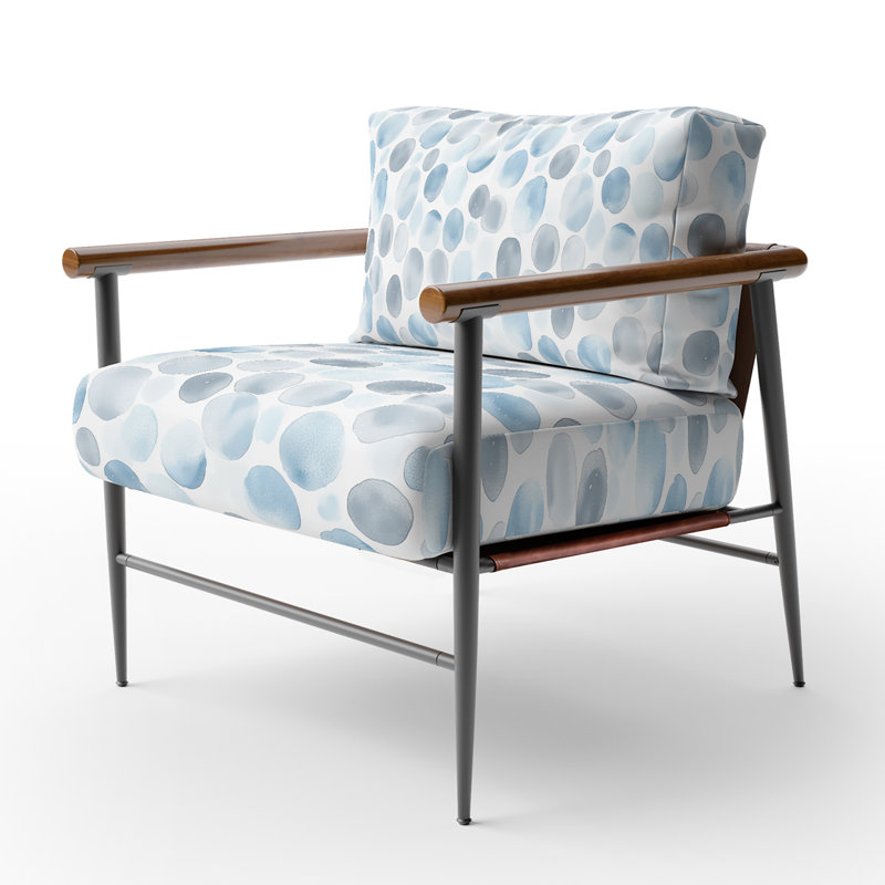 Chaise d'appoint à motif géométrique - Fauteuil circulaire bleu argenté gris, Bras ronds bruns