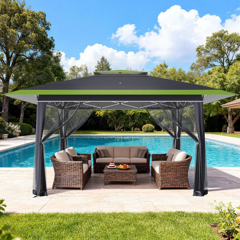 Erommy 13 X 13 Ft Pop Up Canopy Tent With Netting, Outdoor Canopy With Automatic Extended Eaves, Easy Pop Up Canopy, Upf 50+ Patio Tent For Parties & Backyard