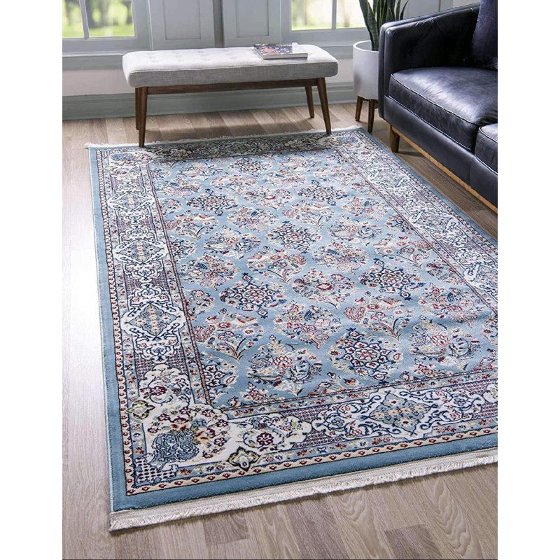 Tapis bleu / brun clair en polypropylène tissé à la machine Oriental