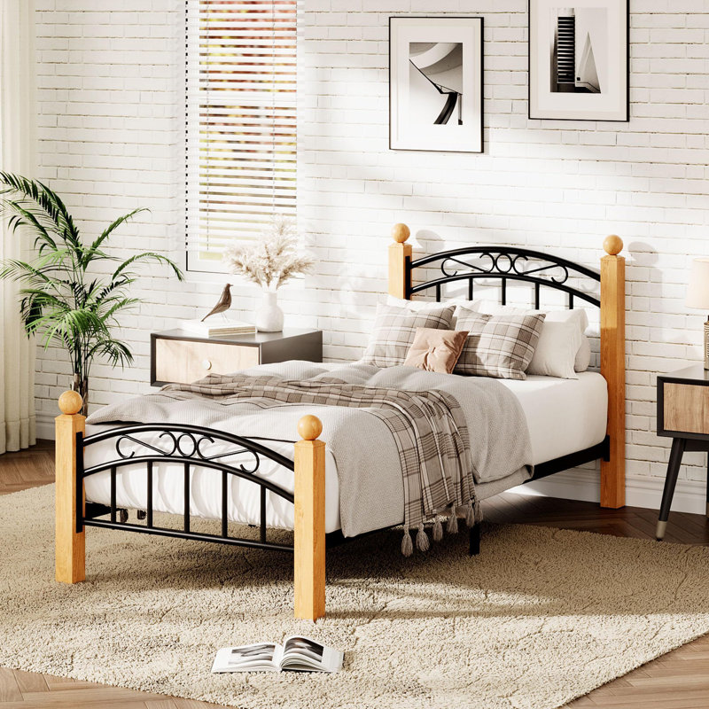 Classic Metal Platform Bed Frame,  With Under Storage, Steel Slats, Twin