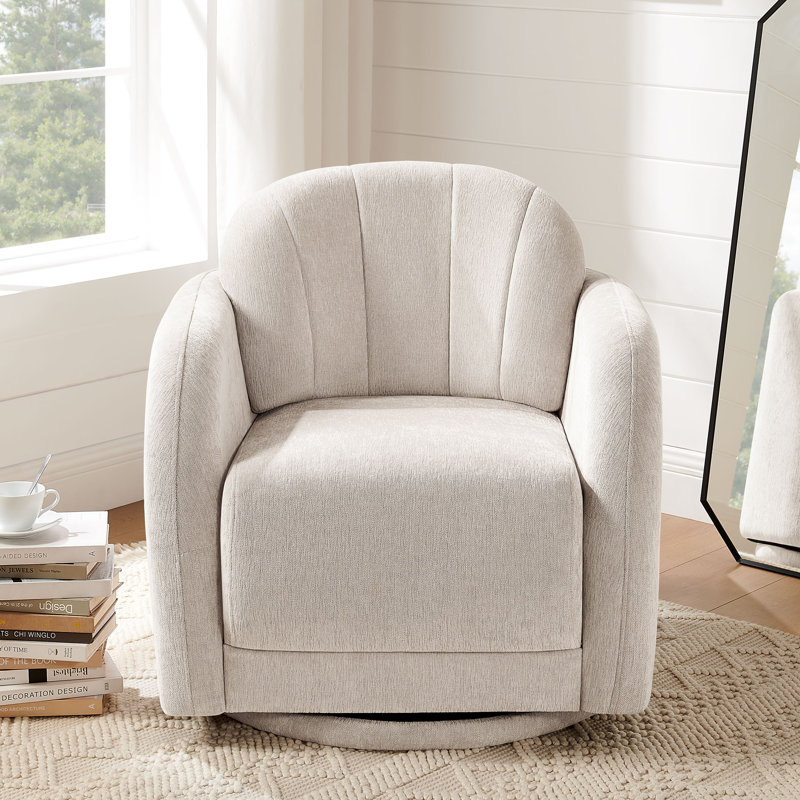 Modern Upholstered Swivel Barrel Accent Chair, Beige