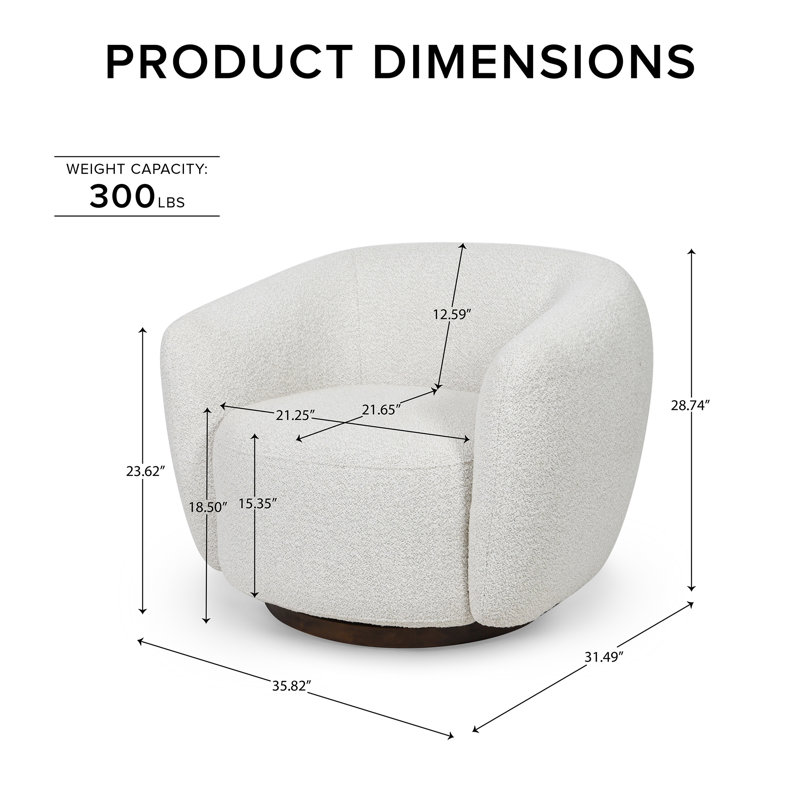 Boucle Swivel Barrel Accent Chair with Wood Base, Ivory