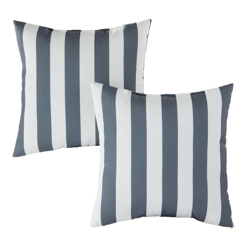 Housse de coussin d'extérieur carré Covington, Toile à rayures grises