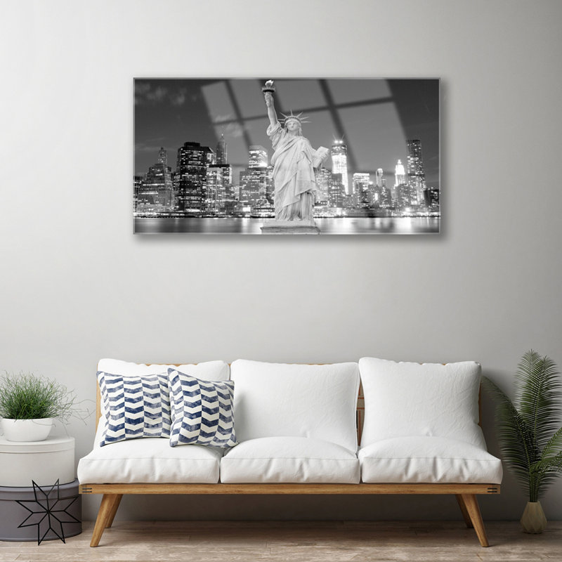Houses Statue Of Liberty New York - No Frame Print on Glass