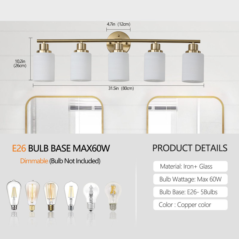 Éclairage pour meuble-lavabo moderne 5 lumières 5 lumières, Doré