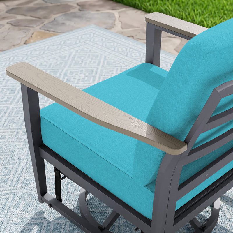 Fauteuils à bascule pivotants en aluminium pour 2 personnes avec coussins, Bleu turquoise