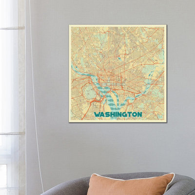 Washington, D.C. Retro Urban Blueprint Map 1 Piece Wrapped Canvas Wall Art