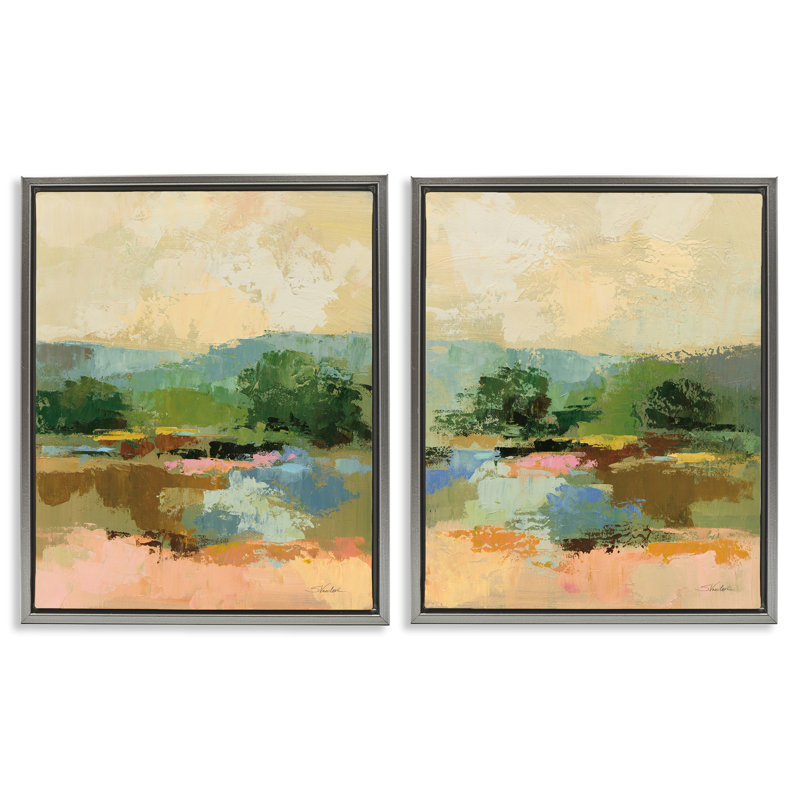 Across the River Landscape, ensemble de 2 toiles flottantes encadrées par Silvia Vassileva, H 31 po x l 25 po