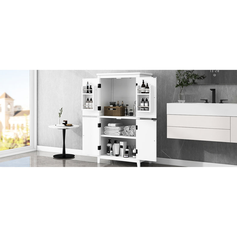 Unité de rangement de salle de bain blanche - 4 tablettes réglables pour armoire de porte pour des portes et des tablettes de qualité, option spacieuse