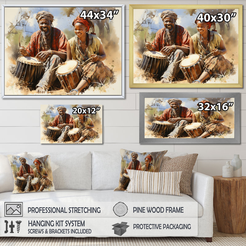 «African Rhythmic Drums I», reproduction sur toile, Toile tendue, H 24 po x l 32 po x P 1 po