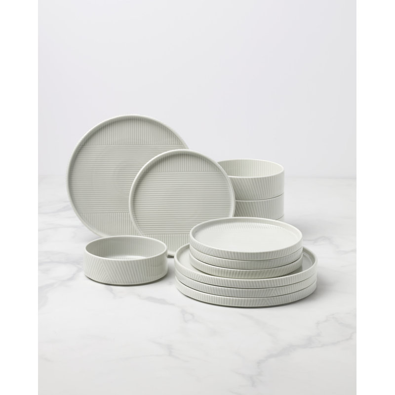 Modulus 12-Piece Dinnerware Set, Nightshade, White