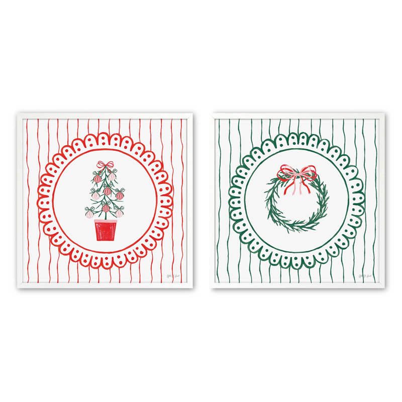 Ensemble de 2 reproductions Ribboned Evergreen, 20 po x 20 po, Noir satiné