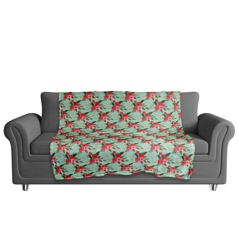 Jeté polaire rouge à motif floral, Menthe