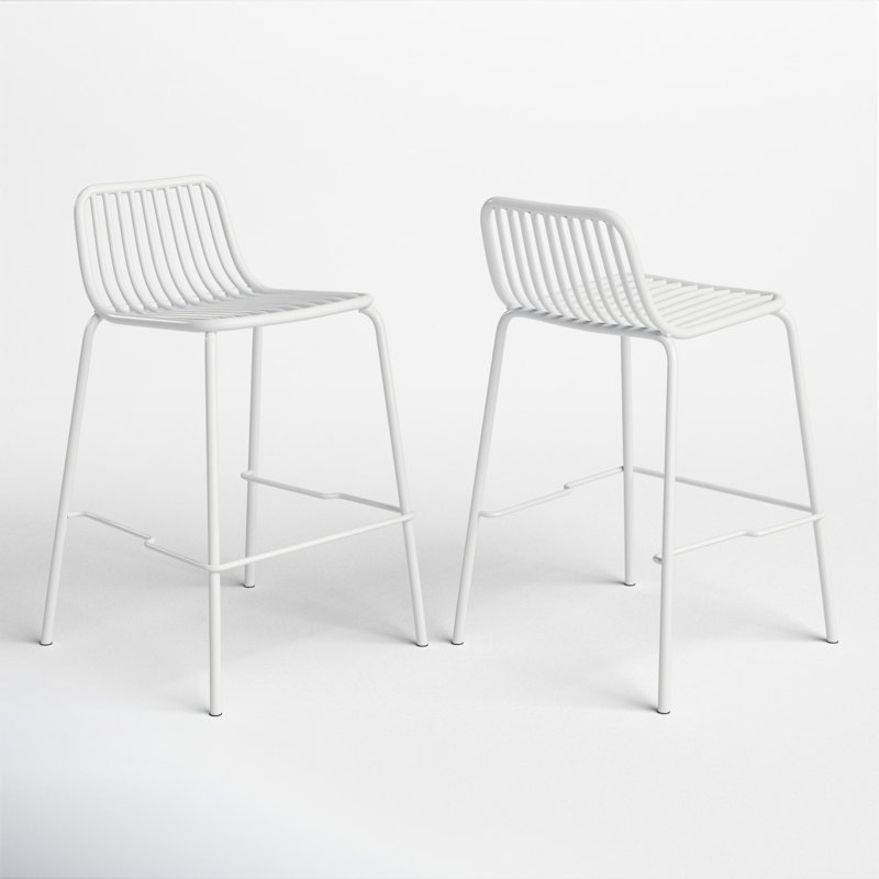 Trenton Powder Coated Steel Outdoor Stool, White, Counter Stool (25.5” Seat Height)