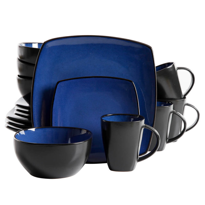 Sapphire Blue Square Porcelain Dinnerware Set, Service for 4