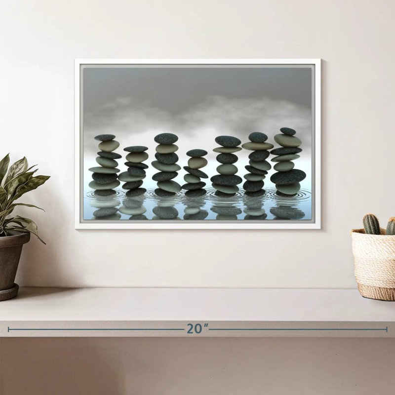 Pierres zen, Cadre flottant blanc, 13 po x 9 po