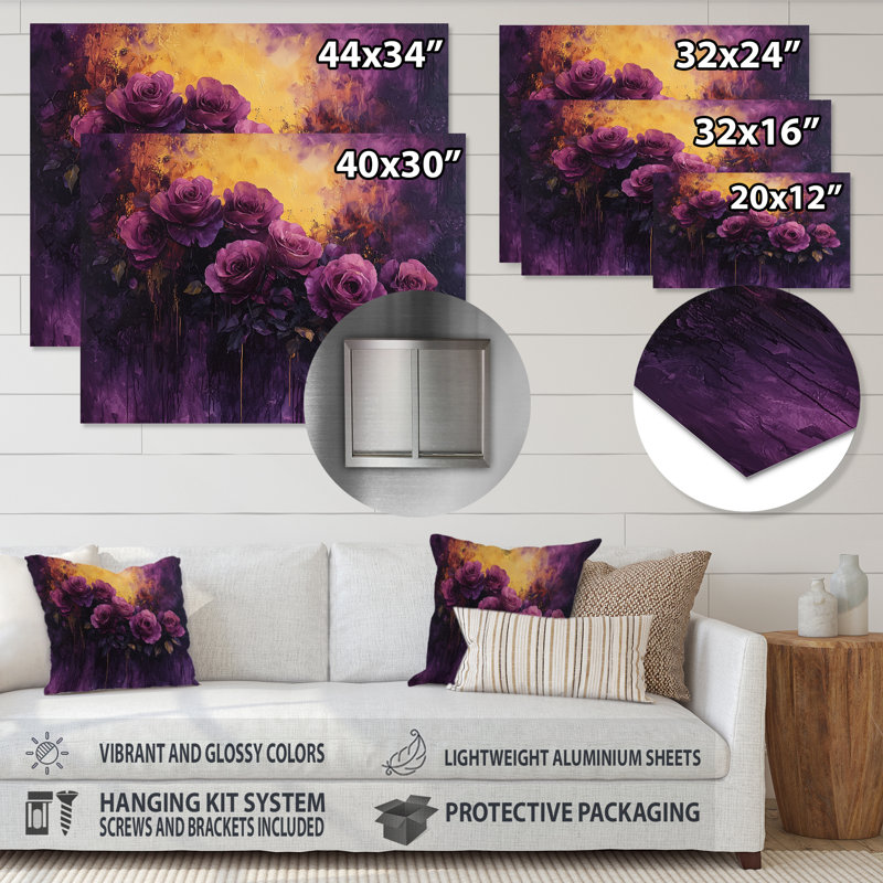 «Dreamscape Dark Lavender Rose Radiance II - Roses», impression sur métal, H 34 po x l 44 po