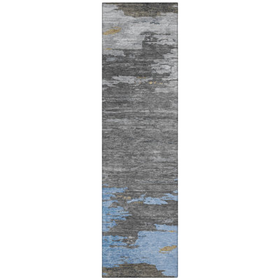 Machine Washable Indoor/Outdoor Xhevrie Denim Rug