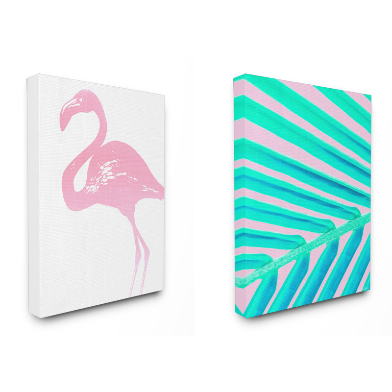 «Neon Flamingo Palm Leaf», art mural sur toile par House of Lulu