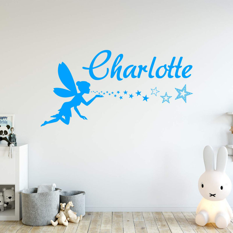Décalcomanie murale personnalisable nom personnalisé fée, H 16 po x l 32 po, Bleu ciel