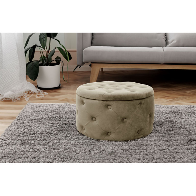 Ahlanni 55cm Wide Velvet Tufted Circle Pouf Ottoman with Storage