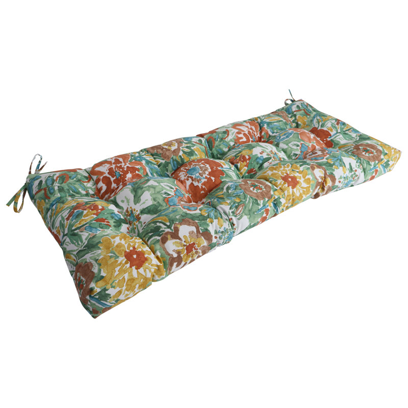 Coussin de banc pour l'extérieur, L 51 po x P 19 po, Blanc / brume soleil rivière florale