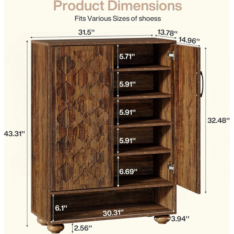 Armoire à chaussures de style naturel, armoire de rangement