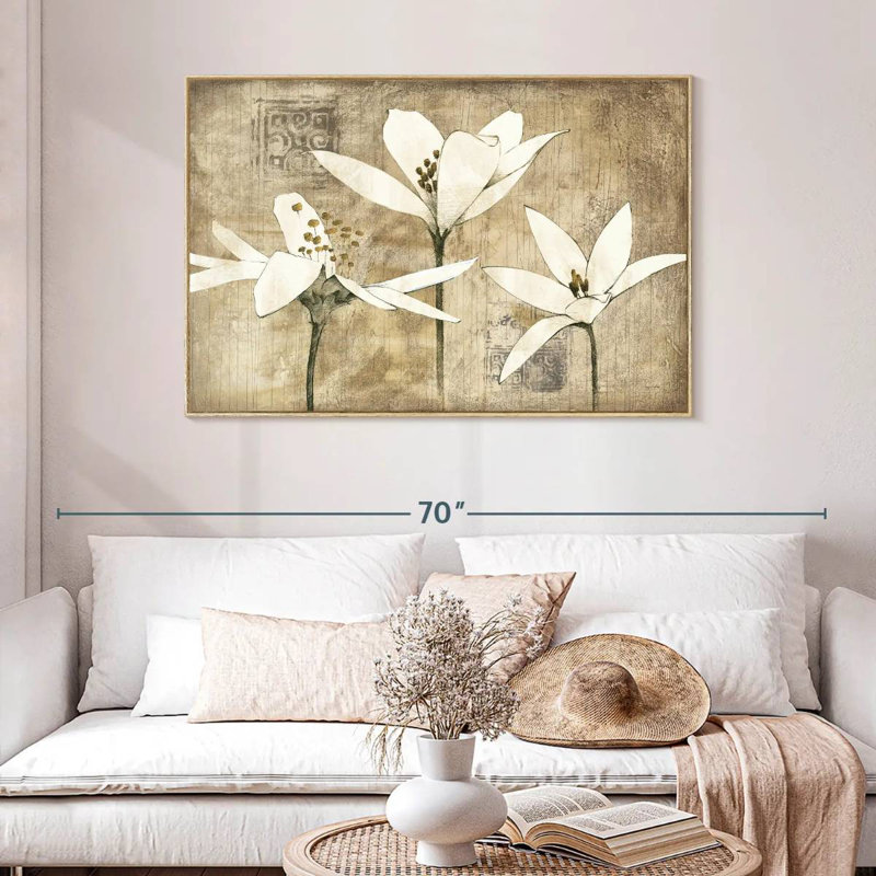 Pencil Floral III, Floating Frame Natural Wood, 46" X 31"