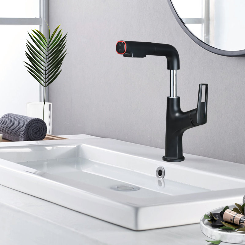 Robinet de vasque rétractable avec bec relevable et modes de pulvérisation doubles - Conception à un trou fixée au pont