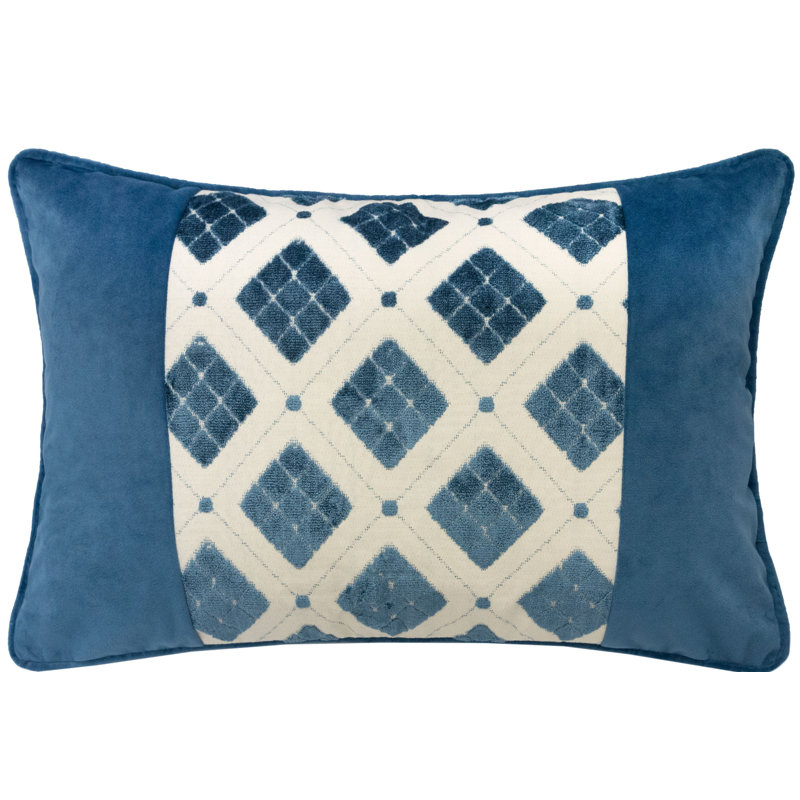Geometric Velvet Throw Pillow, Blue/White
