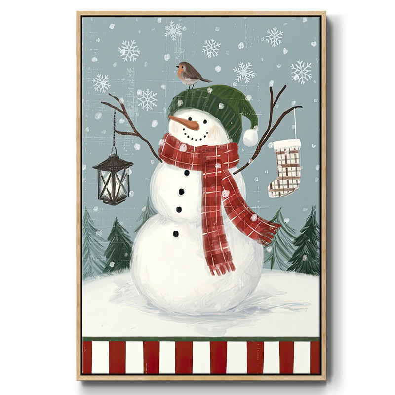 Jolly Snowman Collection B, reproduction d'art sur toile, H 37 po x l 25 po x P 1,5 po, Encadré naturel