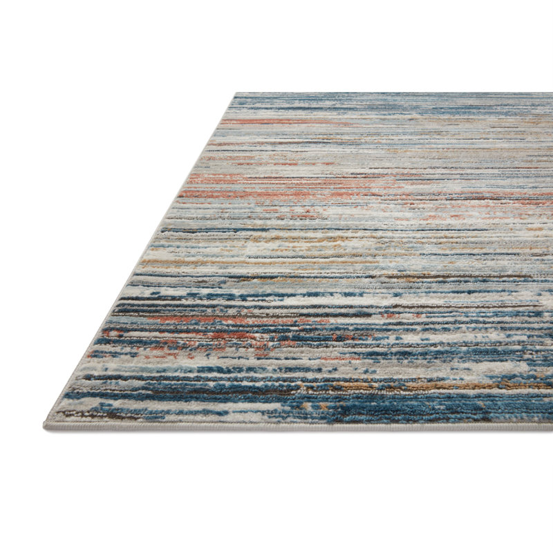 Tapis bleu / orange à motif abstrait en polypropylène Mcglothin, Rectangle 3 pi 4 po x 5 pi 67po
