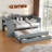 Twin Size Daybed with Trundle, Wood Daybed Frame with Storage Drawers, Side Shelves and Built-in Desk, No Box Spring Required, Multi-Functional Storage Bed-395686777
