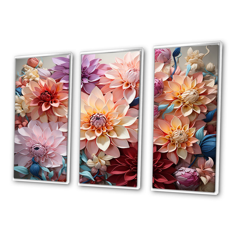Dahlia Reflection Flowers Field - ensemble d'art mural sur toile Flower Field, Cadre flottant blanc