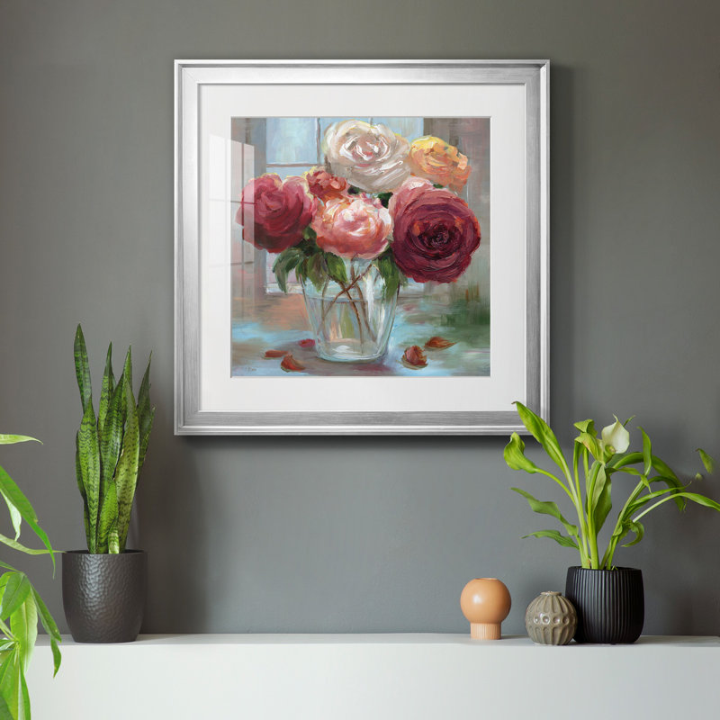 Rose Society - Reproduction d'art sur toile encadrée, Papier avec cadre argenté, H 30,5 po x l 30,5 po x P 1,5 po