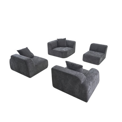 118" Wide Curved Velvet Modular Sectional Sofa, Oversized L-Shaped Cloud Couch With Memory Foam