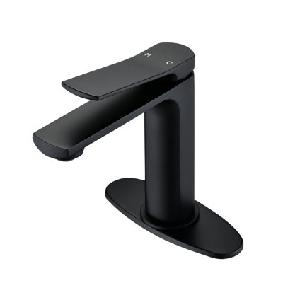 Robinet de salle de bain à un trou, poignée, noir mat, acier inoxydable, look moderne, pour les points d'eau, pour lavabo, vasque, meuble-lavabo, robinet à poignée en plomb et coffre-fort