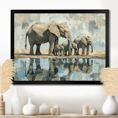Gullion Elephant Family At The Watering Hole I - elephant Canvas Wall Art