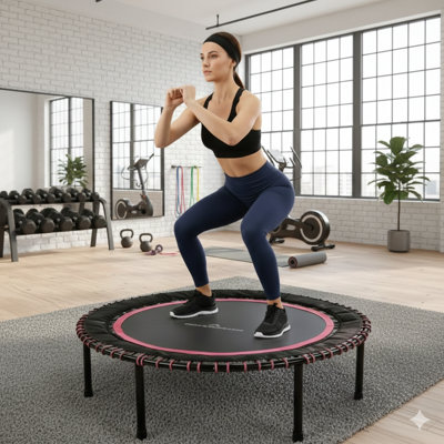 48-Inch Springless Mini Fitness Trampoline, Indoor/Outdoor Rebounder Engineered for Quieter and Safer Exercise Sessions, Supports up to 450 Pounds, Functions as a Cardio Jump Trainer for Gym Environments