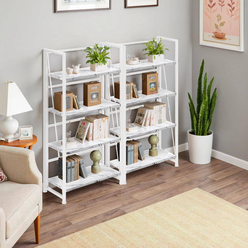 4-Tier Foldable Bookshelf With Metal Frame, No-Assembly Storage Shelves & Plant Display Rack For Home Office, White