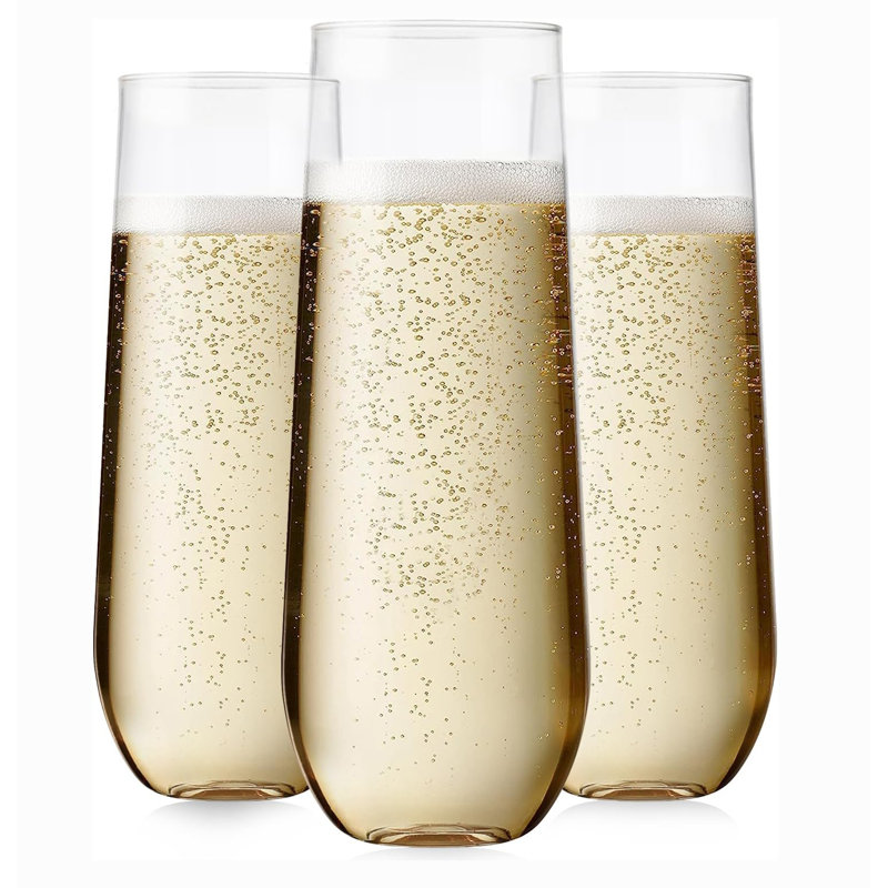 Paquet de 24 gobelets à champagne jetables en plastique de 9 oz en cristal transparent pour fête de mariage, transparent