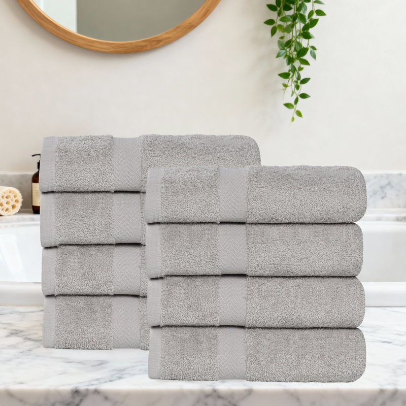 Lightweight Cotton Quick-Drying Hand Towels, Set Of 8, Silver, Hand Towel - 8 Pack