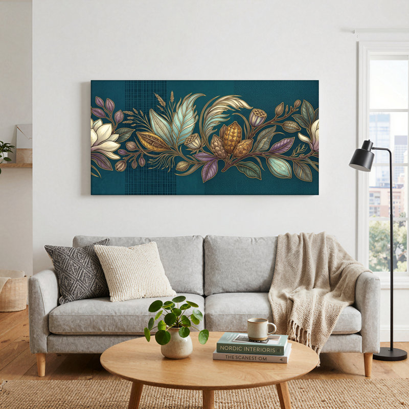 Ensemble de 1 tableau sur toile à motif floral, 40“W x 20”H, Toile tendue