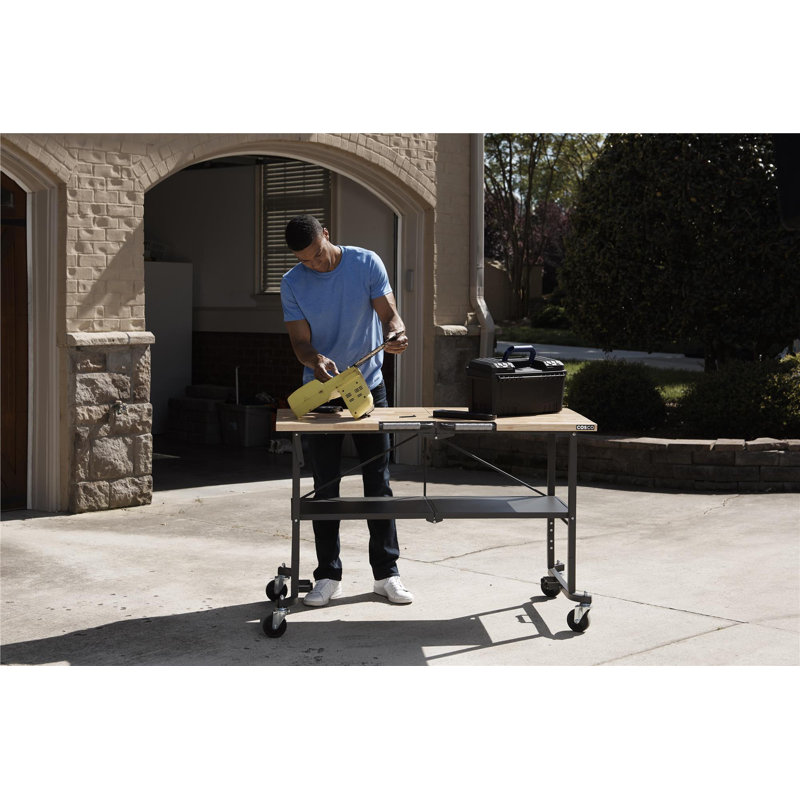 SmartFold Portable Workbench/Folding Utility Table, Light Brown/Black