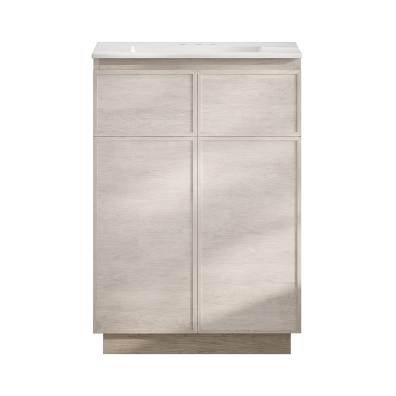 St. Tropez 24" Freestanding Bathroom Vanity In Green Oak With 3-Hole Centerset Sink Top, White, White, 4" Centers