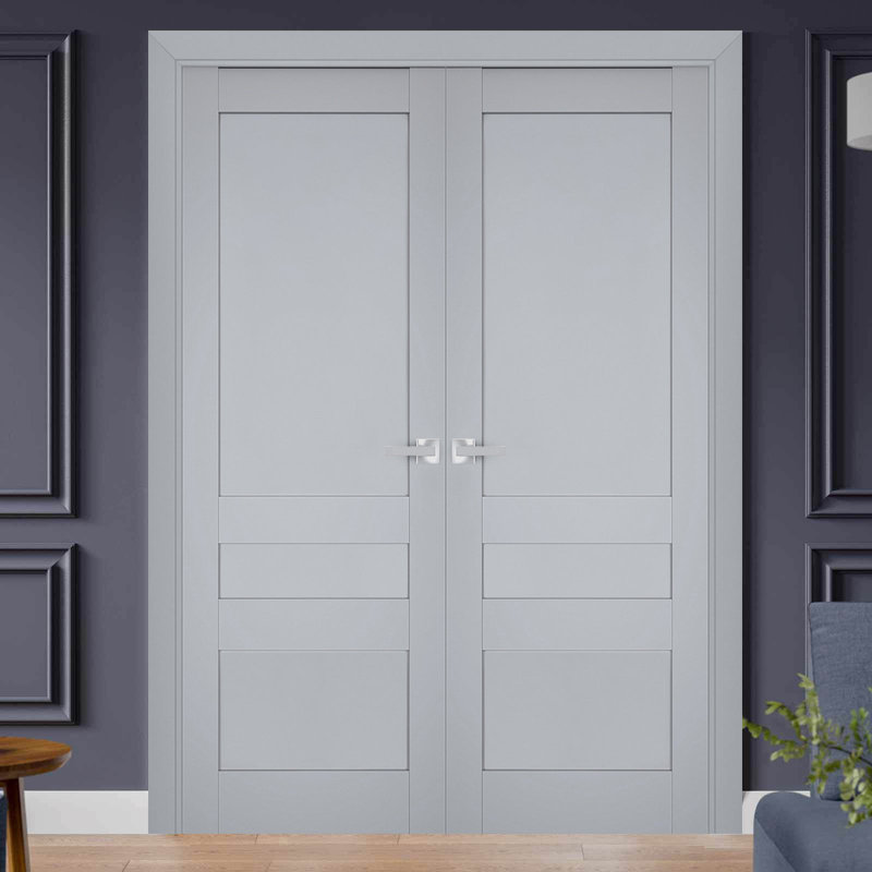 Portes françaises à panneaux en bois Veregio, 60 po x 80 po, Gris