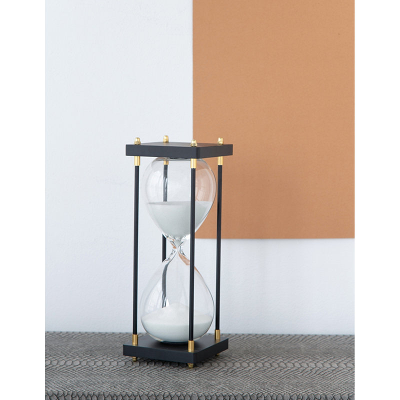 4.3X4.3X12" Hourglass With Wooden Frame, White